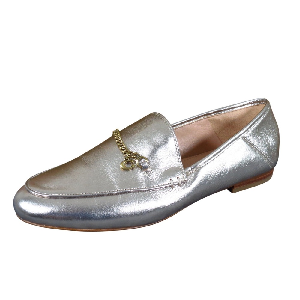 Coach Hanna Women Loafer Size 8 Professional Casual Metallic Silver Leather - Picture 1 of 9